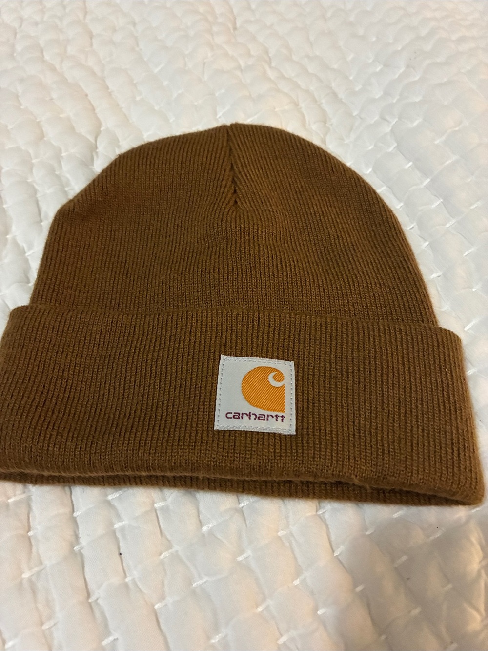 Carhartt Tan Knit Cuffed Beanie with Logo Patch